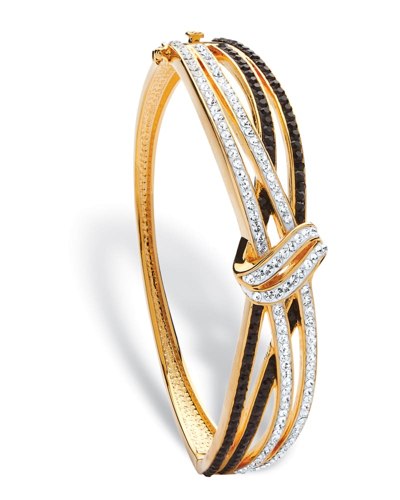 Front of a size 7 in Black & White Crystal Bangle Bracelet Gold-Plated in White by PalmBeach Jewelry. | dia_product_style_image_id:332985